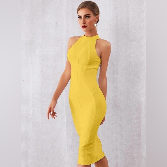 Yellow Bandage Dress size 6 / medium SUPER STRETCHY - Picture 4 of 5